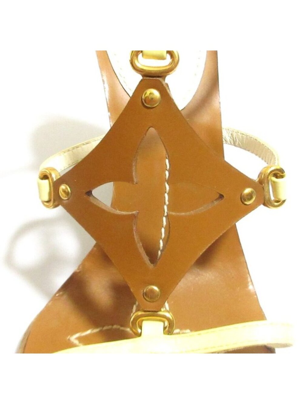 Louis Vuitton Monogram Strap Wedge Sole Sandals 35.5 Brown White - Picture 6 of 15